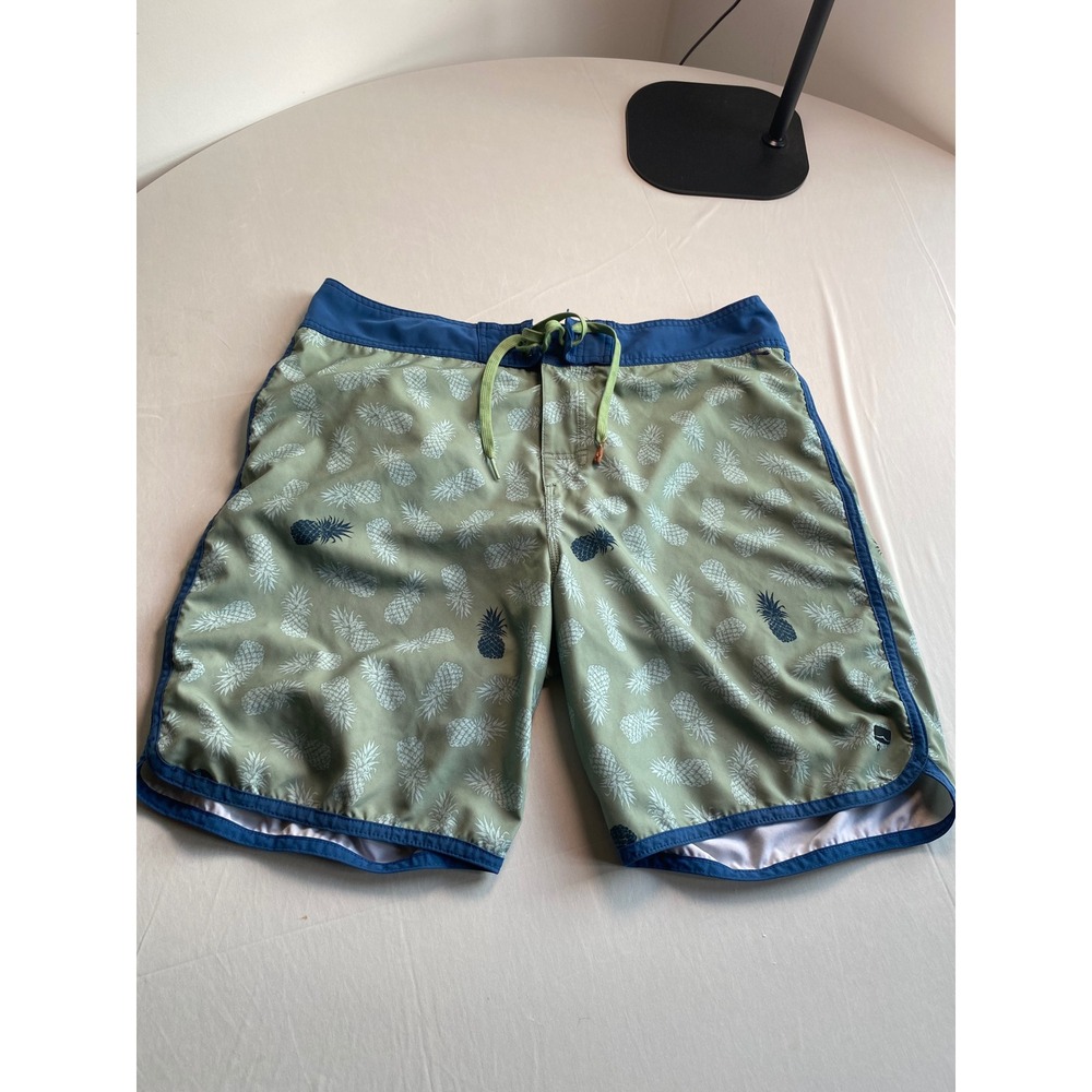 Cova Mens Pineapple Print Board Shorts Green Blue Stretch Swim Trunks Size 34